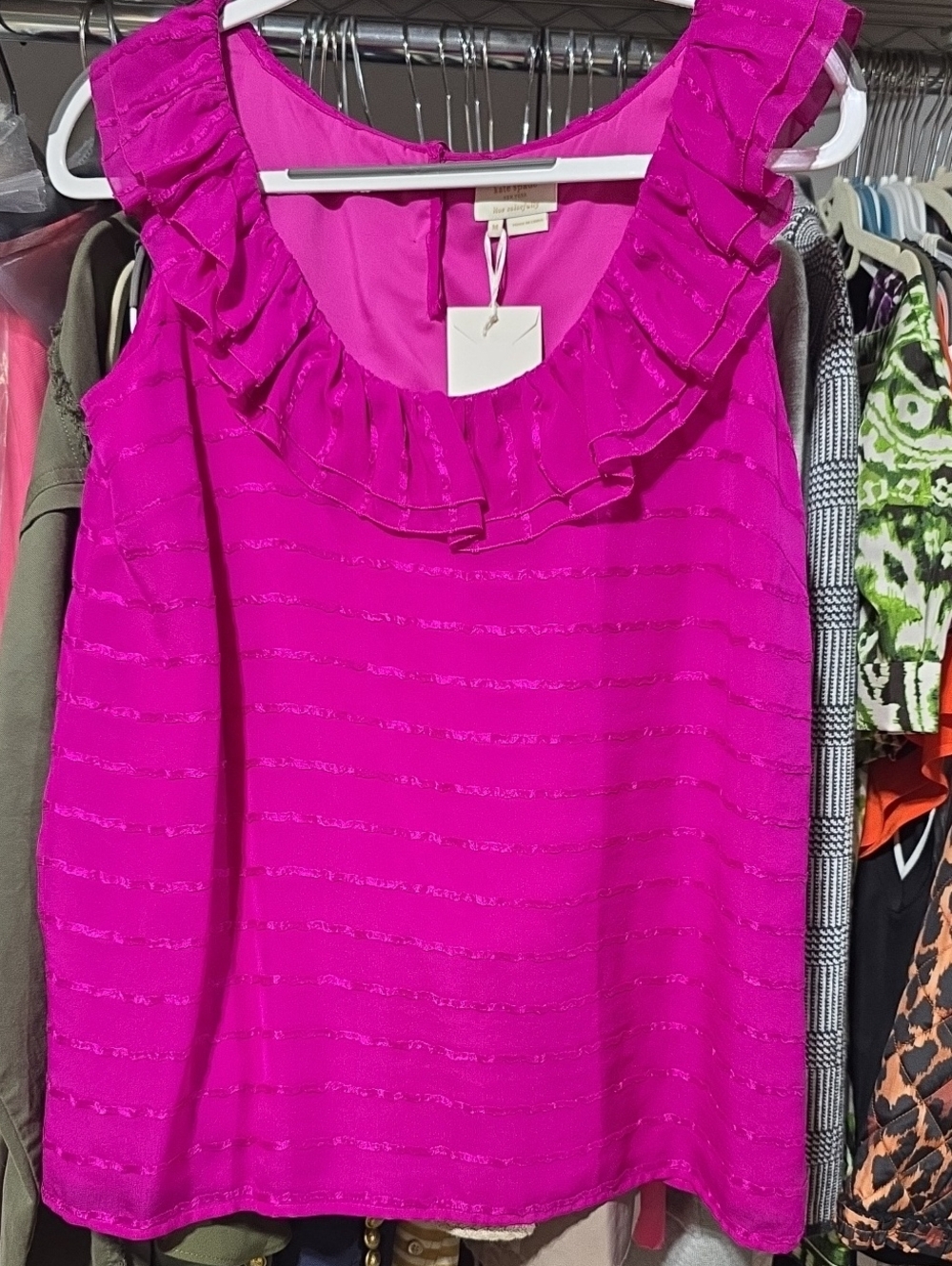 kate spade Sleeveless Ruffle Neck Camisole - Hot Magenta M Medium Ribbon Chelsey